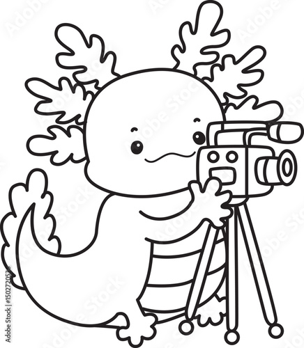 Outline of Illustration of cute axolotl activities icon.
Lineart of Funny pink axolotl in daily routine stickers.
