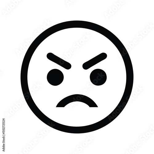 Angry emoji icon vector. Mad face symbol for chat reactions, complaint interfaces, or conflict-themed designs