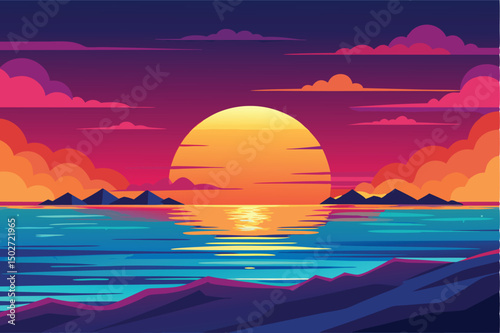 Great sunset over the ocean Illustration