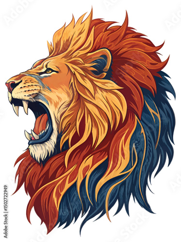 A majestic roaring lion face Vector art.