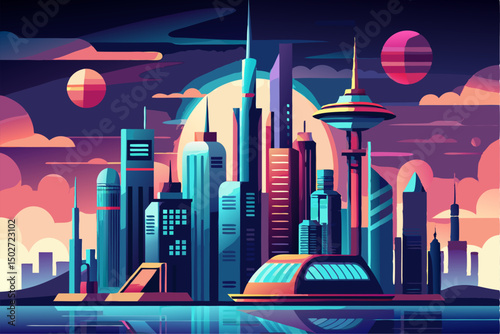 Modern digital abstract background featuring a dynamic gradient of vibrant neon colors including blue, red, pink, and orange. Vertical light stripes create a sense of depth and motion, making it perfe