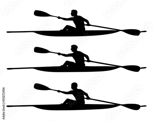 Paddling Kayak Silhouette Vector Icons

