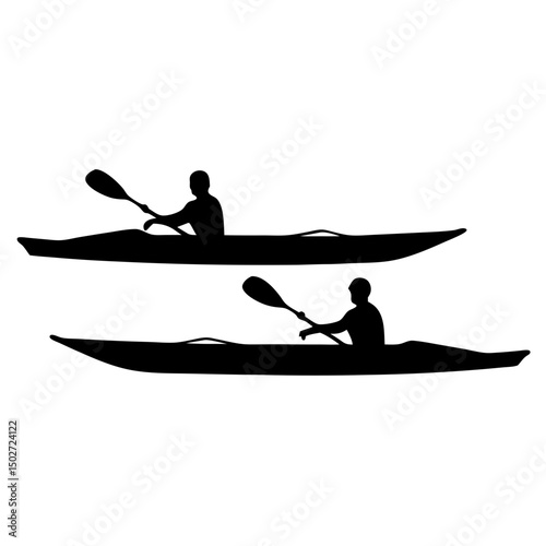 Paddling Kayak Silhouette Vector Icons

