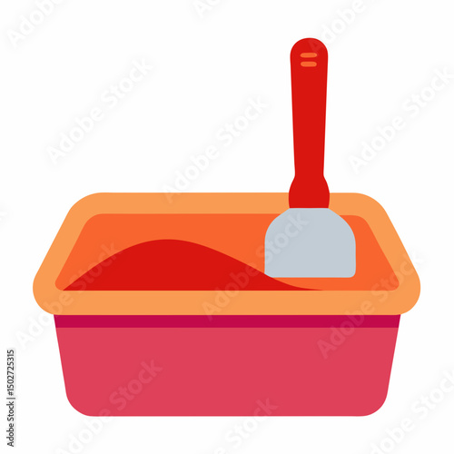 Cat litter box with scoop with white background
