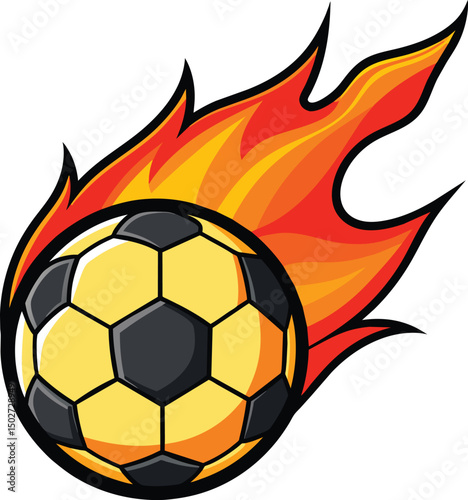 Soccer ball fire flames logo vector illustration