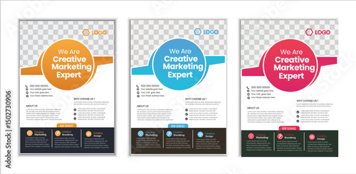 a bundle of 3 templates Business flyer design, in blue color, and modern design,marketing,businessproposal, promotion, advertise, publication and editable vector template design.