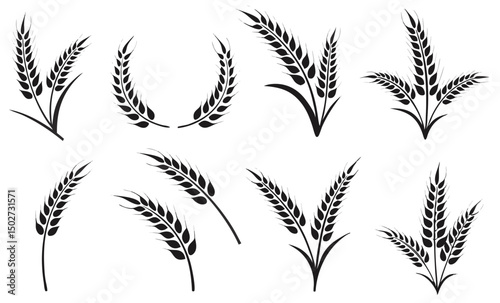 Agriculture wheat icon set, Organic wheat, bread agriculture and natural eat, rice isolated on white background, vector illustration