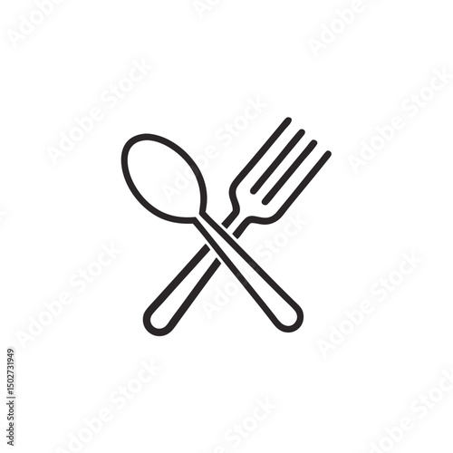 Spoon and fork icon in line style, restaurant business concept, vector illustration