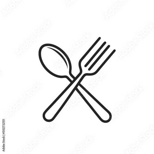 Spoon and fork icon in line style, restaurant business concept, vector illustration