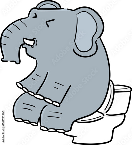 Illustration of elephant using flush toilet
