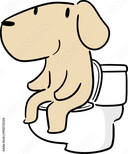Illustration of dog using flush toilet
