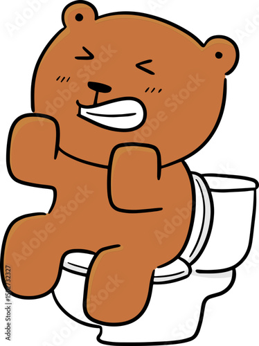 Illustration of bear using flush toilet
