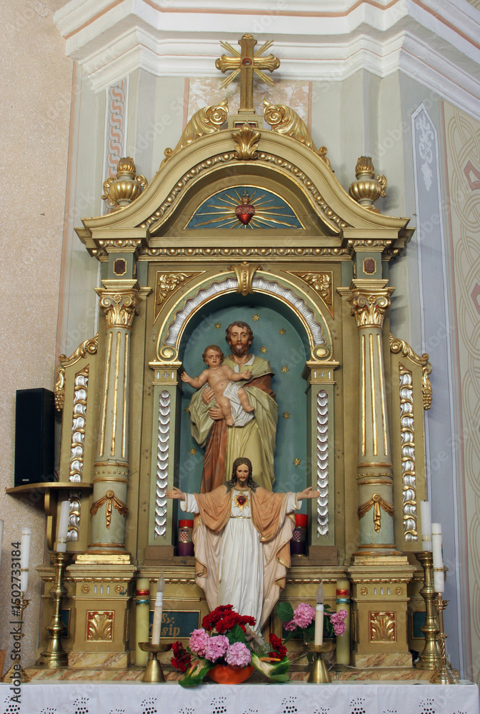Obraz premium Altar of St. Joseph in the parish church of St. Francis Xavier in Svarca, Karlovac, Croatia