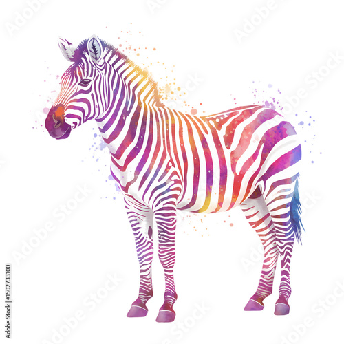 Rainbow Zebra: Watercolor Art Print, Colorful Zebra Illustration