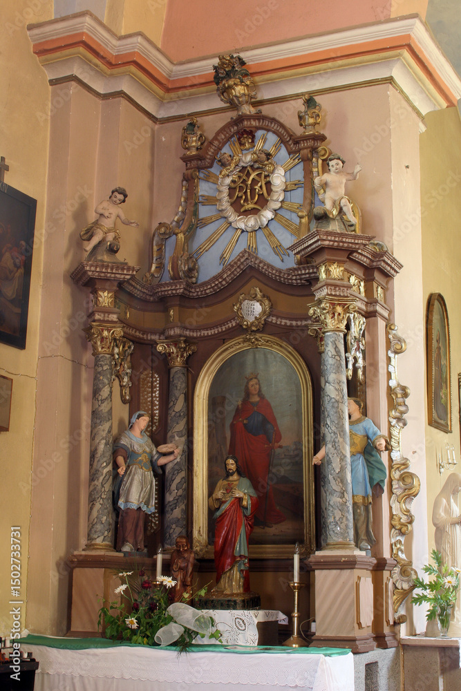 Obraz premium Altar of Saint Barbara in the church of Saint John the Baptist in Gornja Jelenska, Croatia
