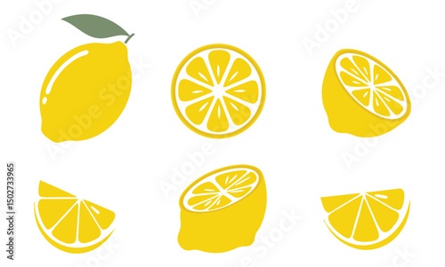 lemon Icon set, collection Fresh lemon fruits isolated on white background, Lemon slice vector illustration