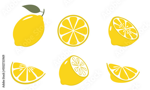 lemon Icon set, collection Fresh lemon fruits isolated on white background, Lemon slice vector illustration