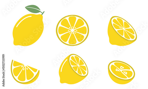 lemon Icon set, collection Fresh lemon fruits isolated on white background, Lemon slice vector illustration