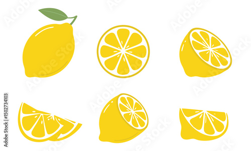 lemon Icon set, collection Fresh lemon fruits isolated on white background, Lemon slice vector illustration
