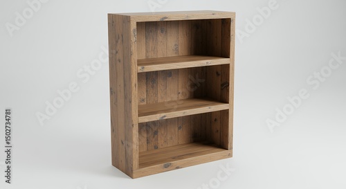 Three tier light brown wooden bookcase