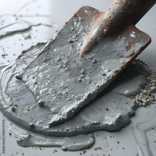 brick trowel, wet mortar, masonry tools, construction work, trowel close-up, bricklaying, masonry in progress, building tools, realistic tools, white background, cement work, hand tools, tool with mor