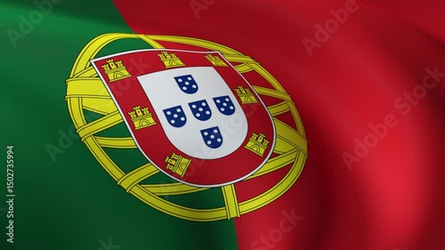 Portuguese flag, slow motion loop animation, full screen - 3D rendering, 4K	
