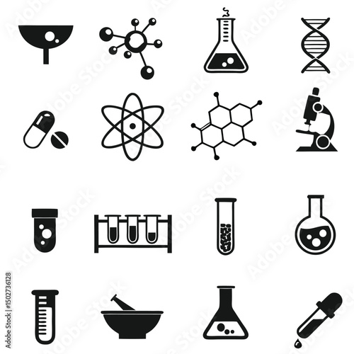 Science laboratory icons on white background. Chemistry icon vector Illustration