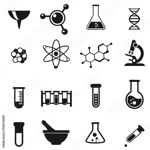 Science laboratory icons on white background. Chemistry icon vector Illustration