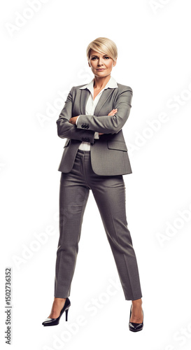 Professional Businesswoman in Modern Attire Standing Confidently with her Arms Crossed, Isolated on Transparent Background, PNG