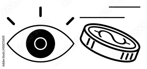 Eye gazing at a flying coin with dollar symbol, symbolizing vision for financial success. Ideal for business strategy, financial planning, investments, goal setting, wealth management, economic