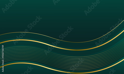Modern emerald green luxury wave background with Elegant gold lines. Abstract premium design for templates, banners, sales, ads, events, awards, websites, pages and more