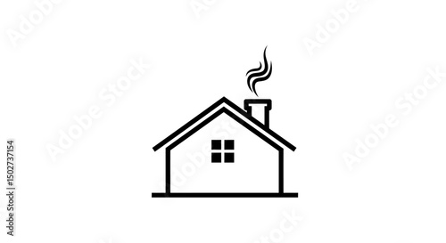 Simple House Icon Chimney, Smoke, Home, Vector Illustration