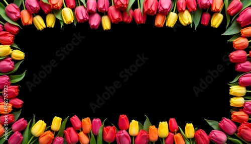 Vibrant and Mesmerizing Display of Colorful Tulips on Black Background