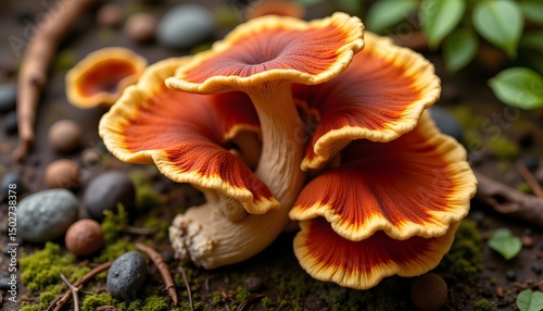 Vibrant Mushroom with Striking Orange and Yellow Colors in Nature