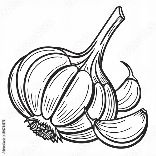Wallpaper Mural Garlic bulb in vintage line art style in monochrome colors representing rustic culinary tradition and herbal remedies Torontodigital.ca
