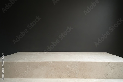 Light beige stone platform against dark backdrop
