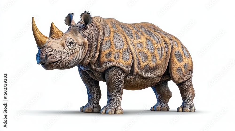 Fototapeta premium Pixelated Rhinoceros Standing Boldly Against White Background In A Digital Art Style