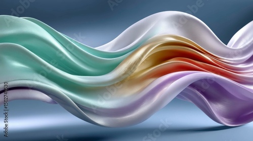Abstract colorful silk ribbons flowing with a smooth texture and elegant curves against a dark and light background