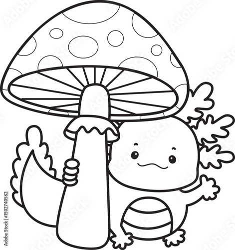 Outline of Illustration of cute axolotl activities icon.
Lineart of Funny pink axolotl in daily routine stickers.
