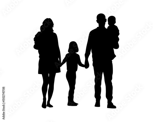 Black Silhouettes of Family vector, Parents and Children 
