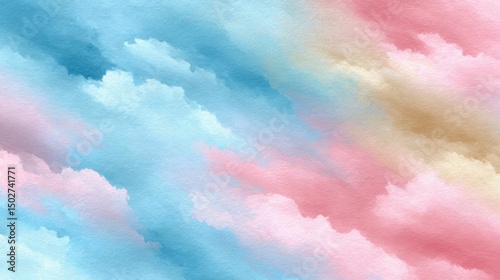 Abstract watercolor clouds in pastel shades blending smoothly across the sky background