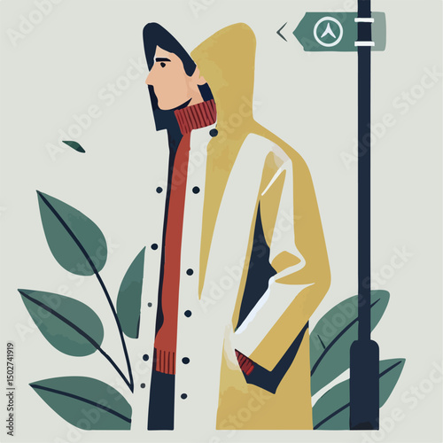 vector image of a person wearing a raincoat