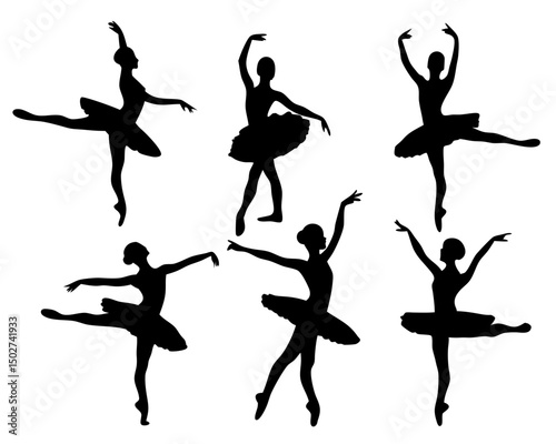 Set of Ballet Dancer Silhouettes Vector  Illustration

