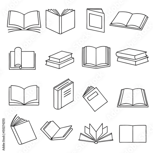 Book icons set in thin line style, isolated on white background, vector illustration.