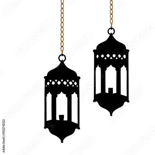 Golden and intricate Ramadan lanterns suspended with sparkling stars, highlighting the festive, sacred ambiance of the holy month Ramadan Islamic icon