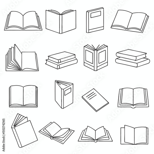 Book icons set in thin line style, isolated on white background, vector illustration.