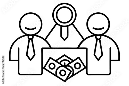 A collection of minimalist business and finance line icons in black outline style. This vector set includes icons of handshakes, giving and receiving money, charity donations, holding coins, financial