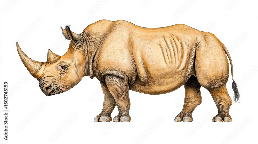 Fototapeta premium Pixel Art of a Rough Skinned Rhinoceros with Small Tail and Two Horns on Transparent