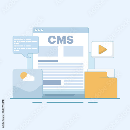 Content management concept vector illustration. website management software, CMS - content management system, marketing strategy, communication for online websites. flat design illustration.