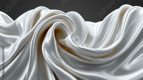 Close-up of luxurious silky white satin fabric with elegant folds and smooth texture on a dark background